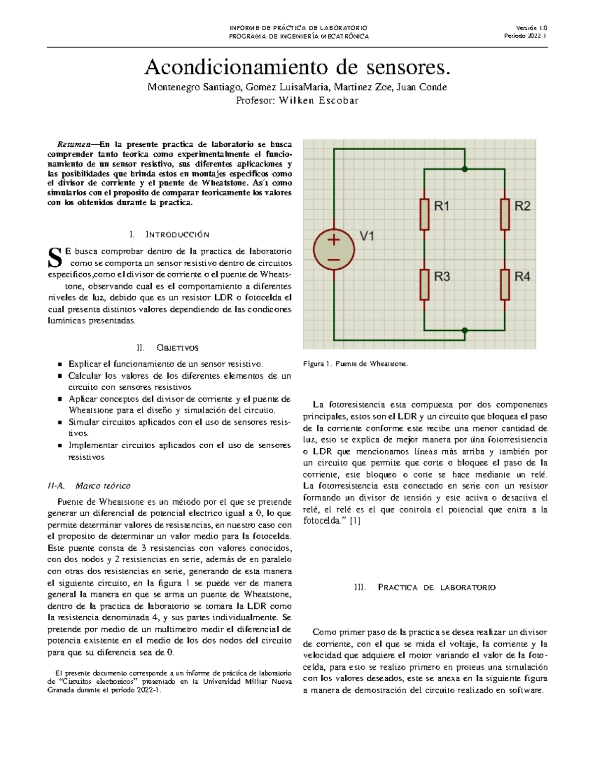 Informe Sensores Programa De Ingenier ́ia Mecatro ́ Nica Periodo 2022 S Acondicionamiento De 0646