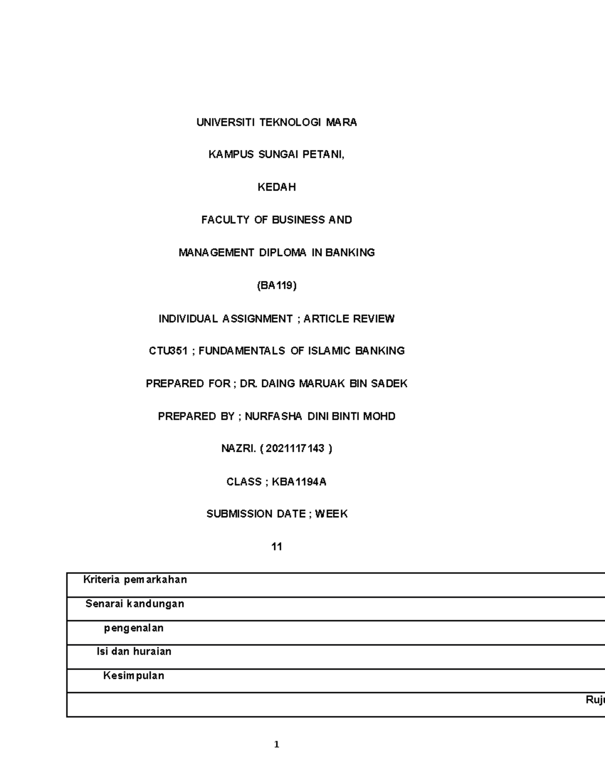 Ctu351 Universiti Teknologi Mara Kampus Sungai Petani Kedah Faculty