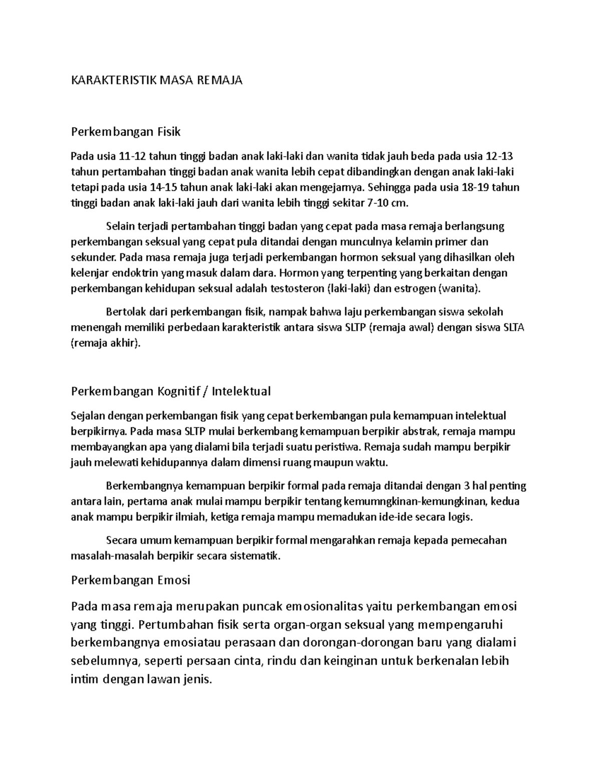 Karakteristik MASA Remaja - KARAKTERISTIK MASA REMAJA Perkembangan