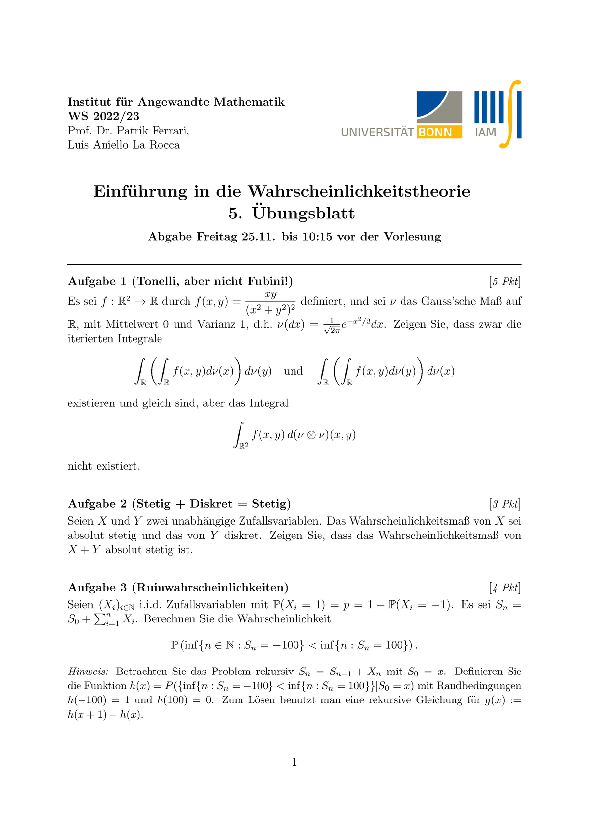 Blatt 5 - Einführung In Die Wahrscheinlichkeitstheorie Lehramt ...