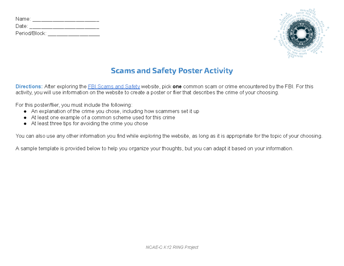 Copy of Activity Scams&Safety Student - Name ...