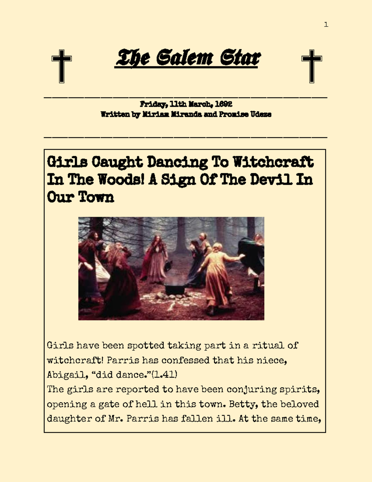 Crucible Project 𝕿𝖍𝖊 𝕾𝖆𝖑𝖊𝖒 𝕾𝖙𝖆𝖗 Friday, 11th March, 1692 Written by