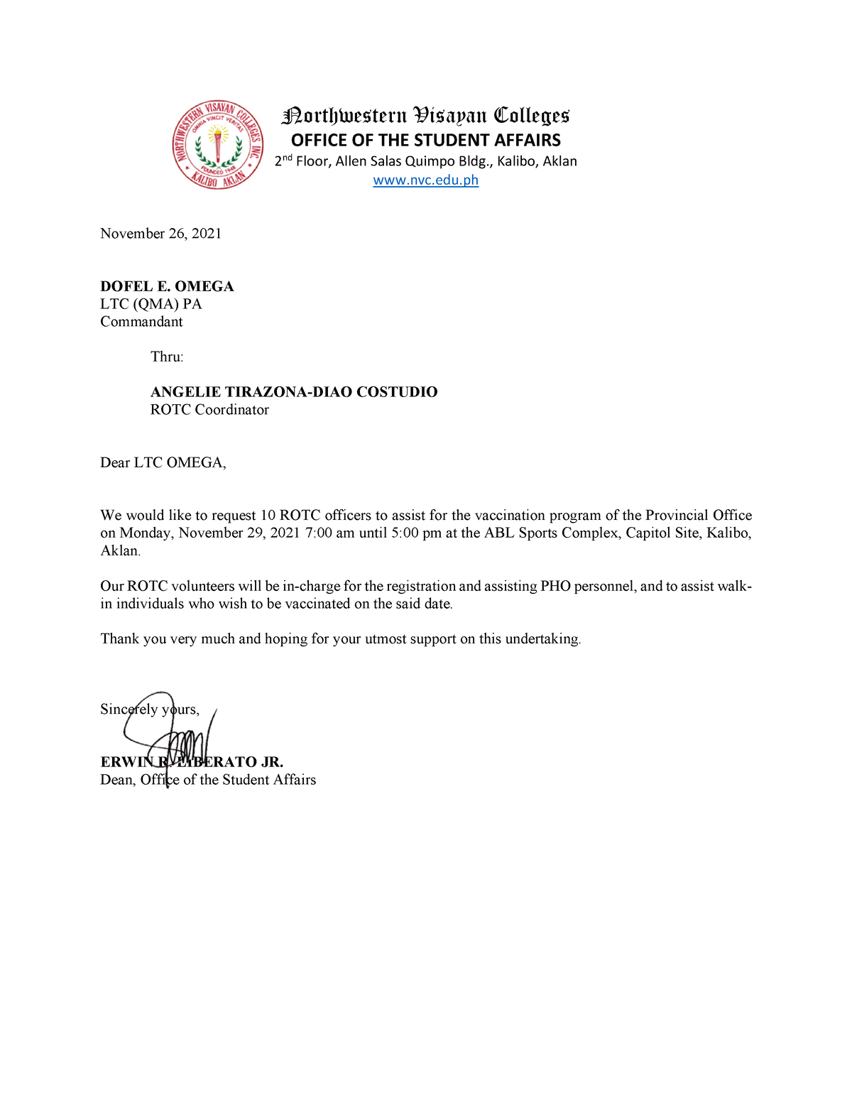 example of application letter for rotc officer