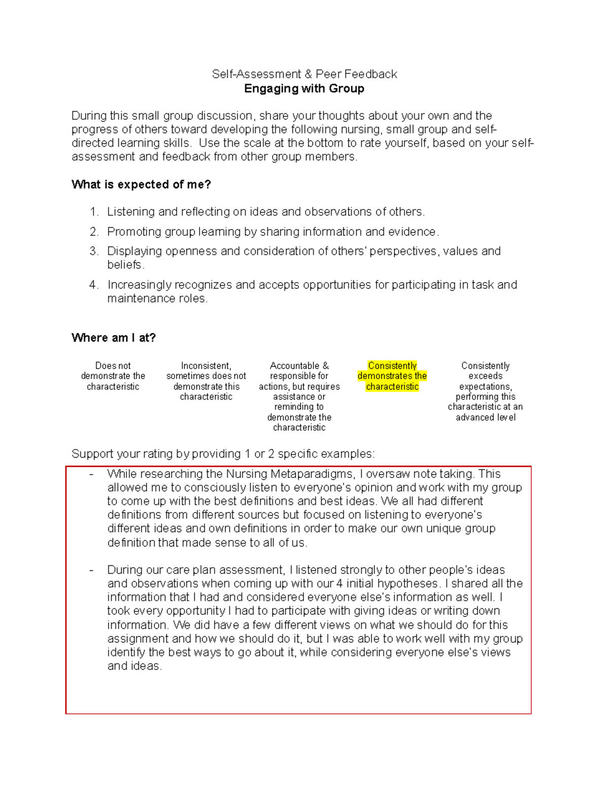 Tool B Engaging With Group Final (1) (1) - Self-Assessment & Peer ...