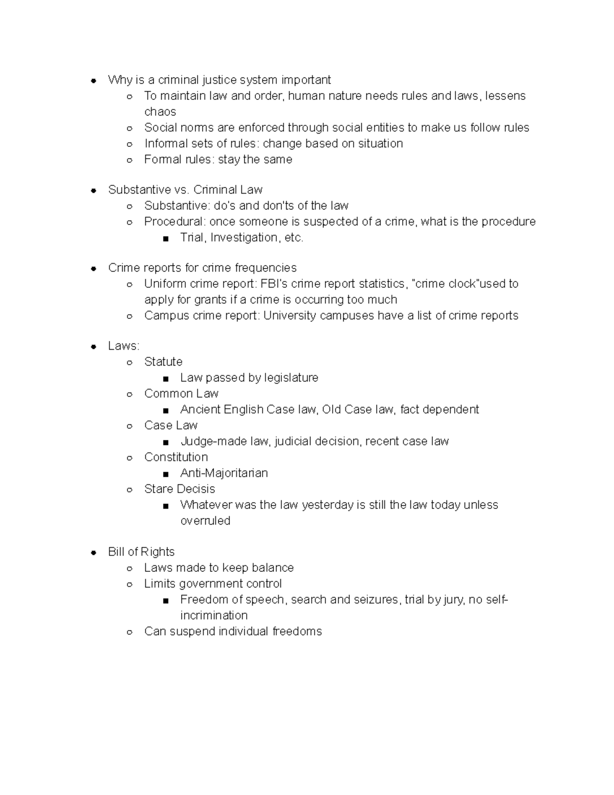 Lecture One - Notes - Why is a criminal justice system important To ...