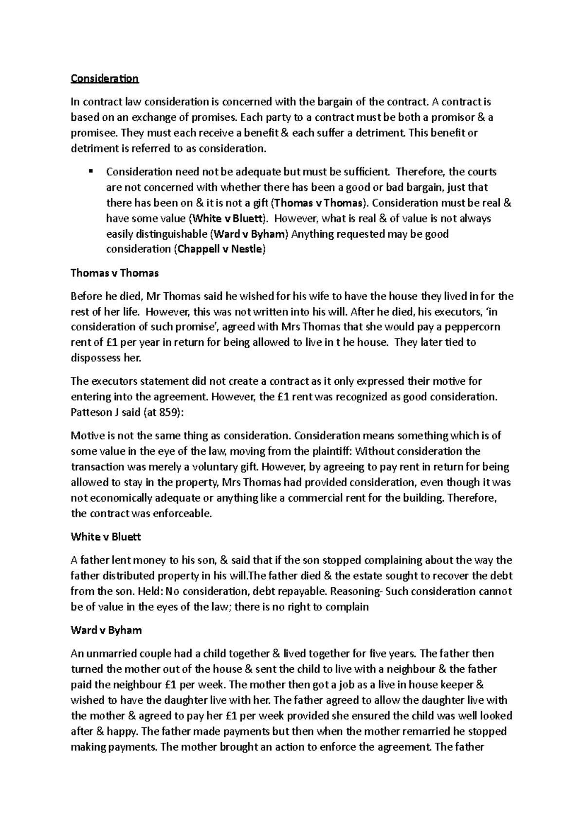 Consideration Notes - Consideraion In contract law consideraion is ...