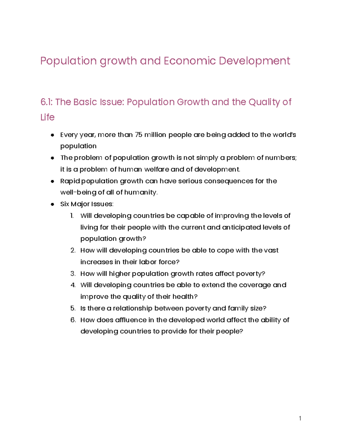 DE1: Population growth and Economic Development - Population growth and ...