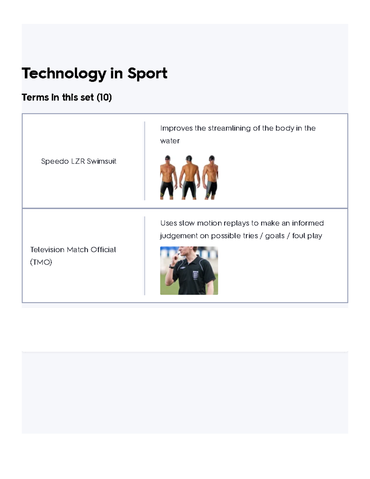 Technology in Sport Flashcards Quizlet Technology in Sport Terms in