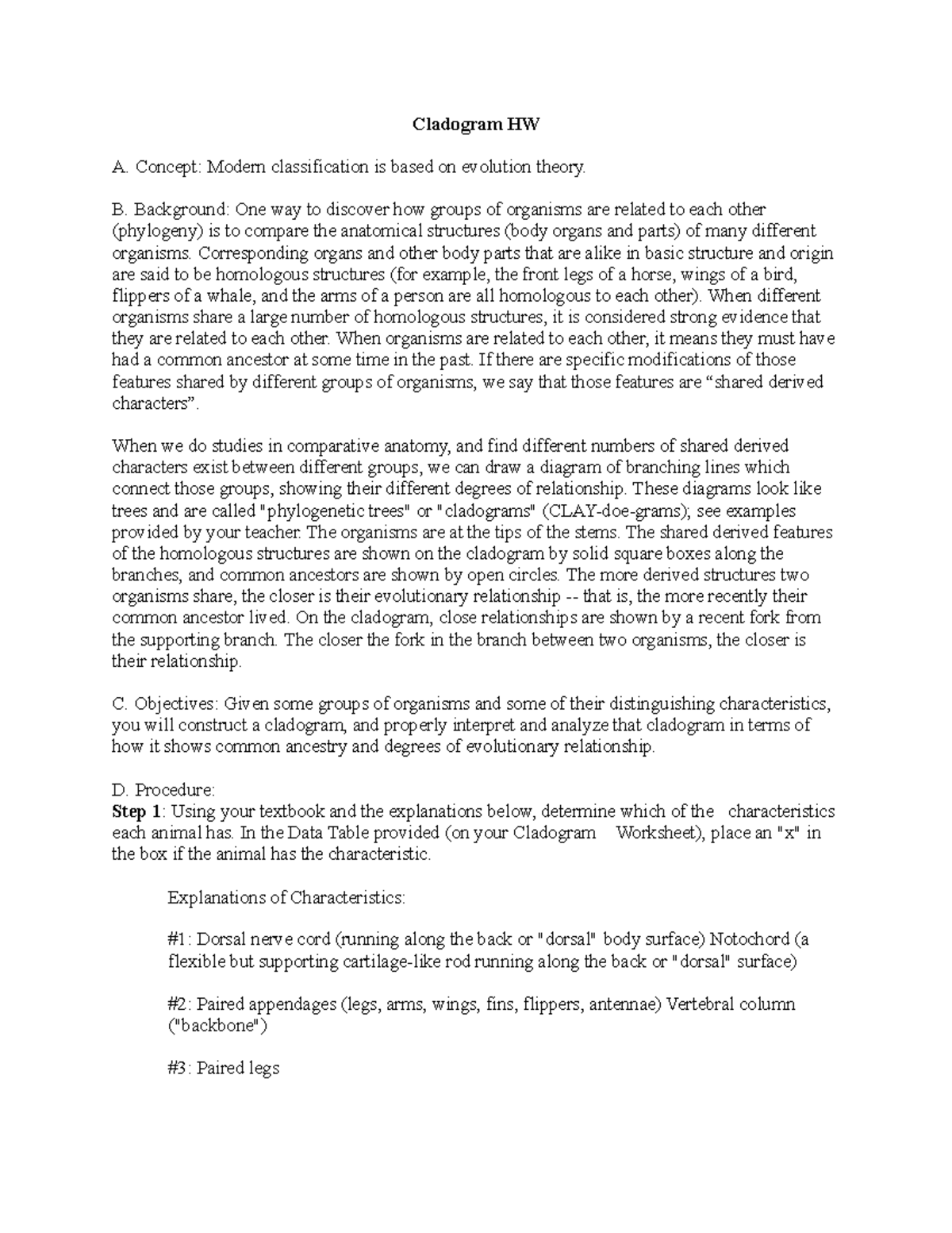 Cladogram hw-2 - this is the homework - Cladogram HW A. Concept: Modern ...