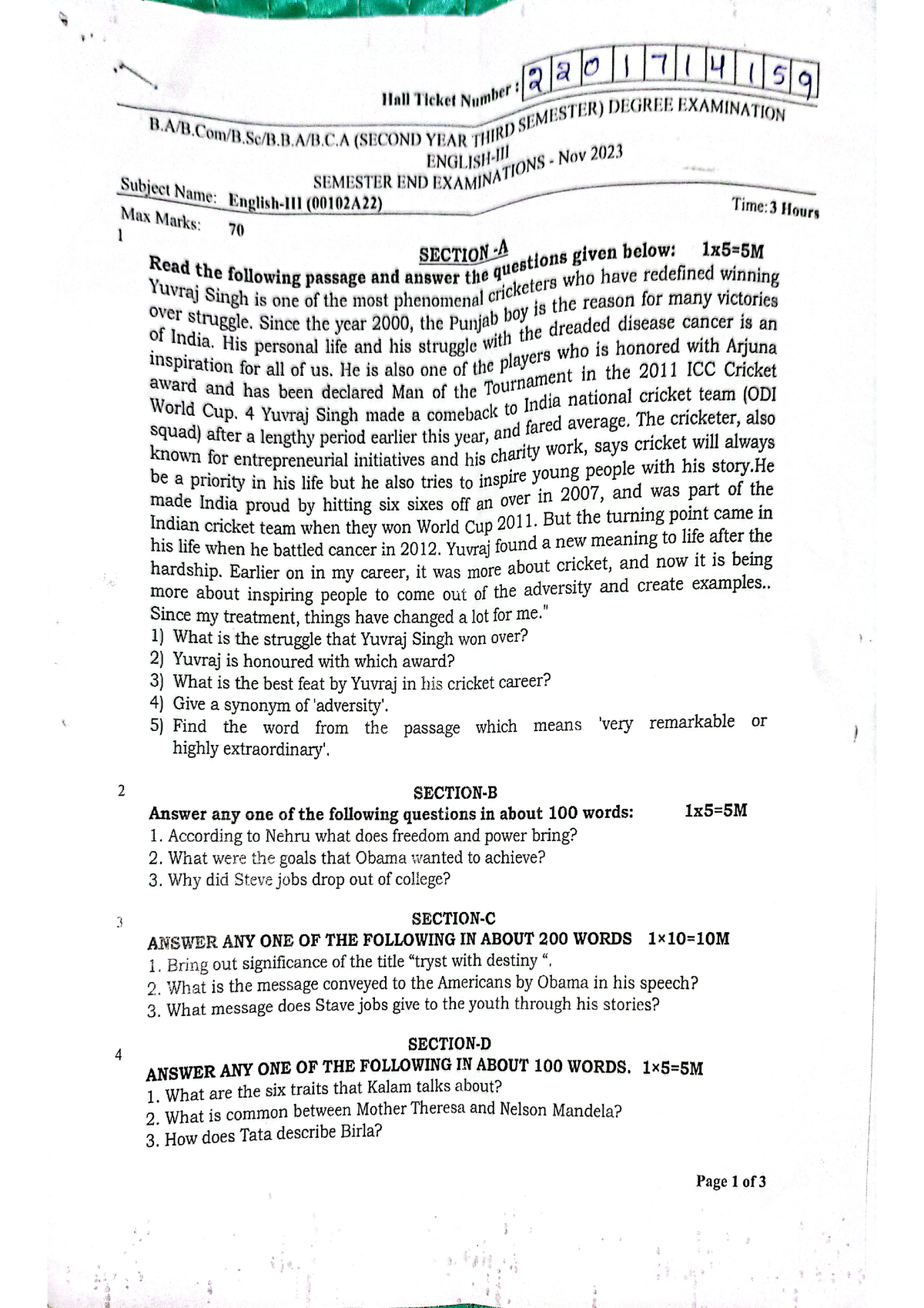 Final BCA III 2nd year 3rd Semester question papers - bachelor of ...