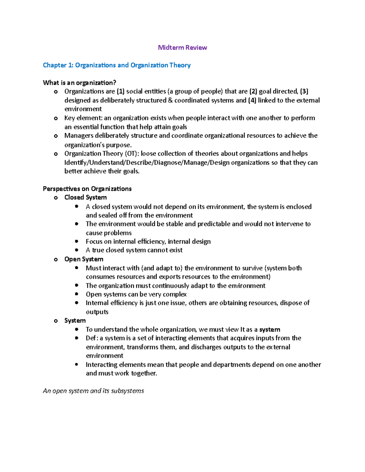 Midterm Review - Midterm Review Chapter 1: Organizations and ...