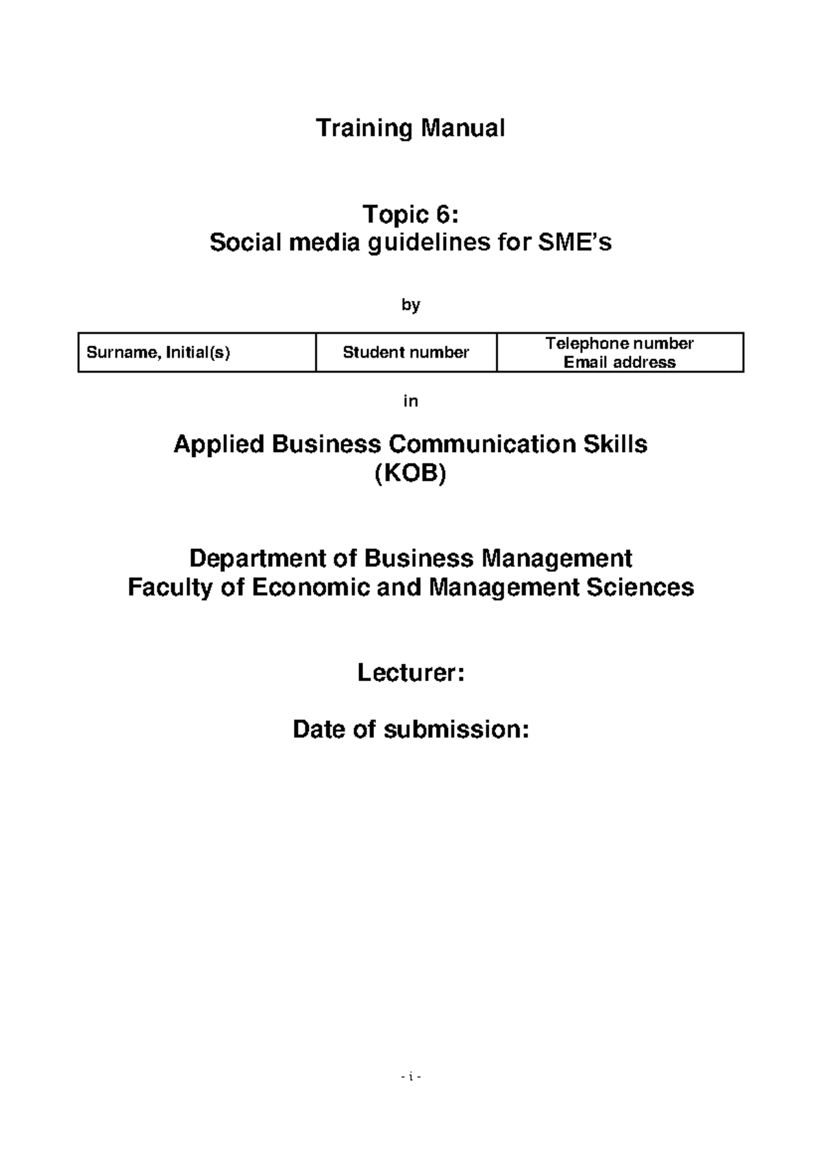 Traning manual example - i - Training Manual Topic 6 : Social media ...