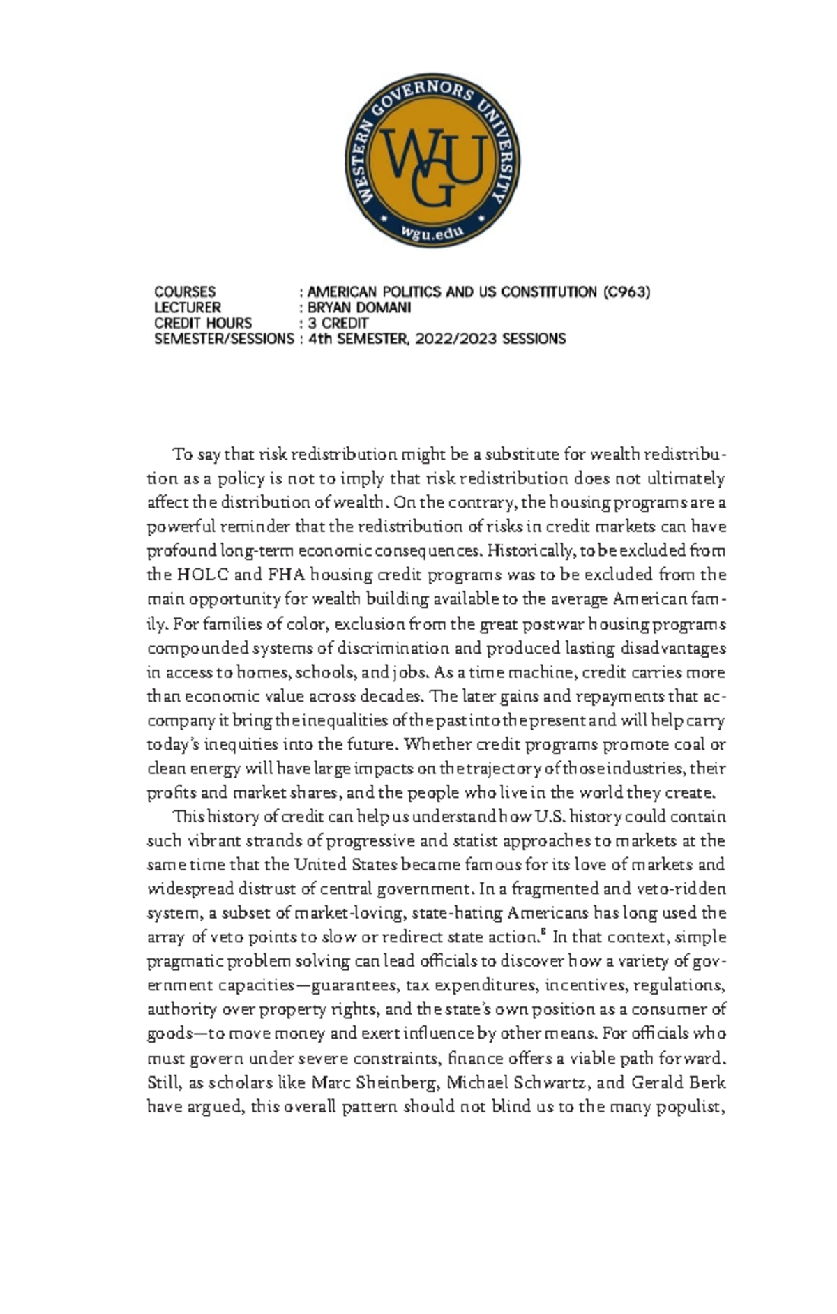 C963-WGU- American Politics AND US Constitution-PART-6 - To say that ...