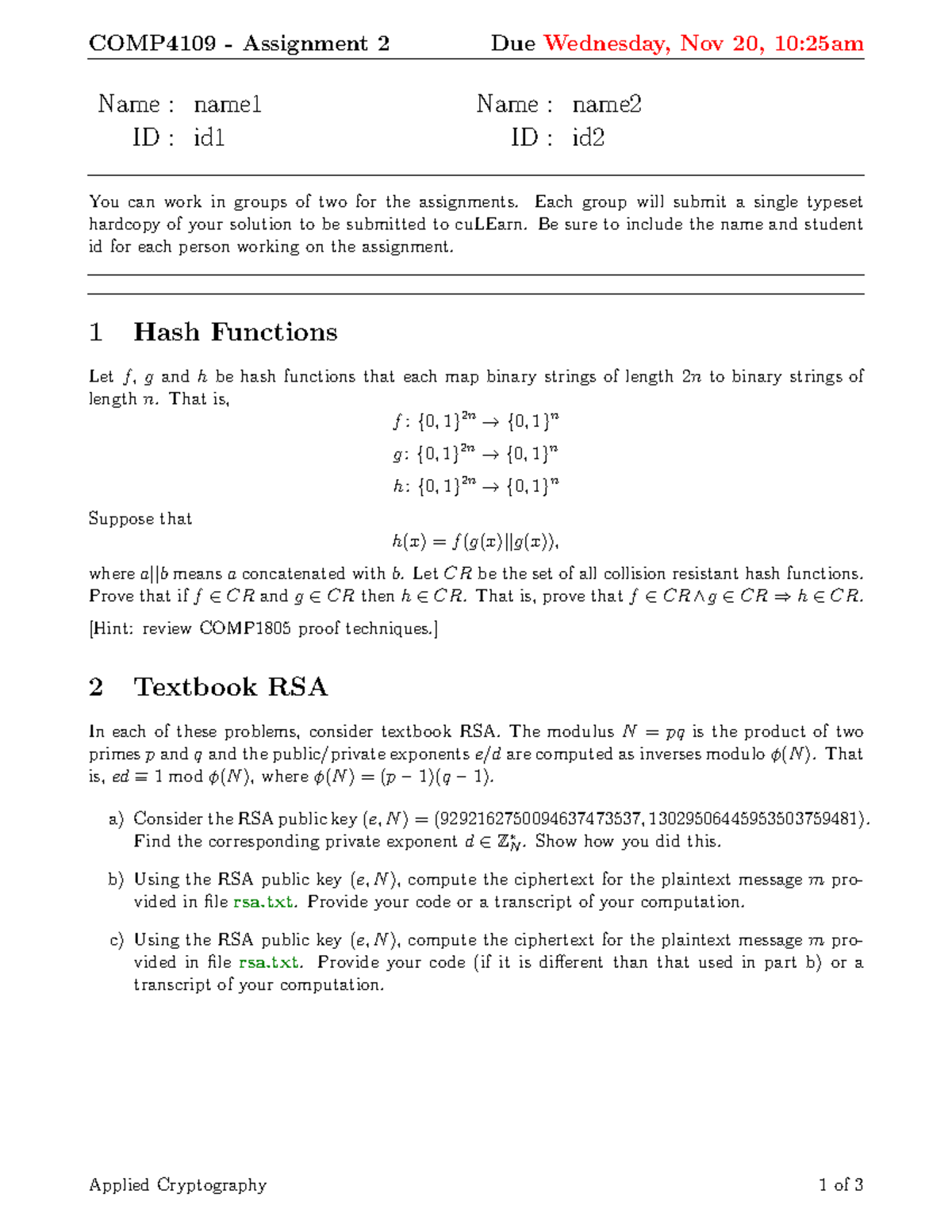 Assignmant 2 (FALL 2019) - COMP4109 - Assignment 2 DueWednesday, Nov 20 ...