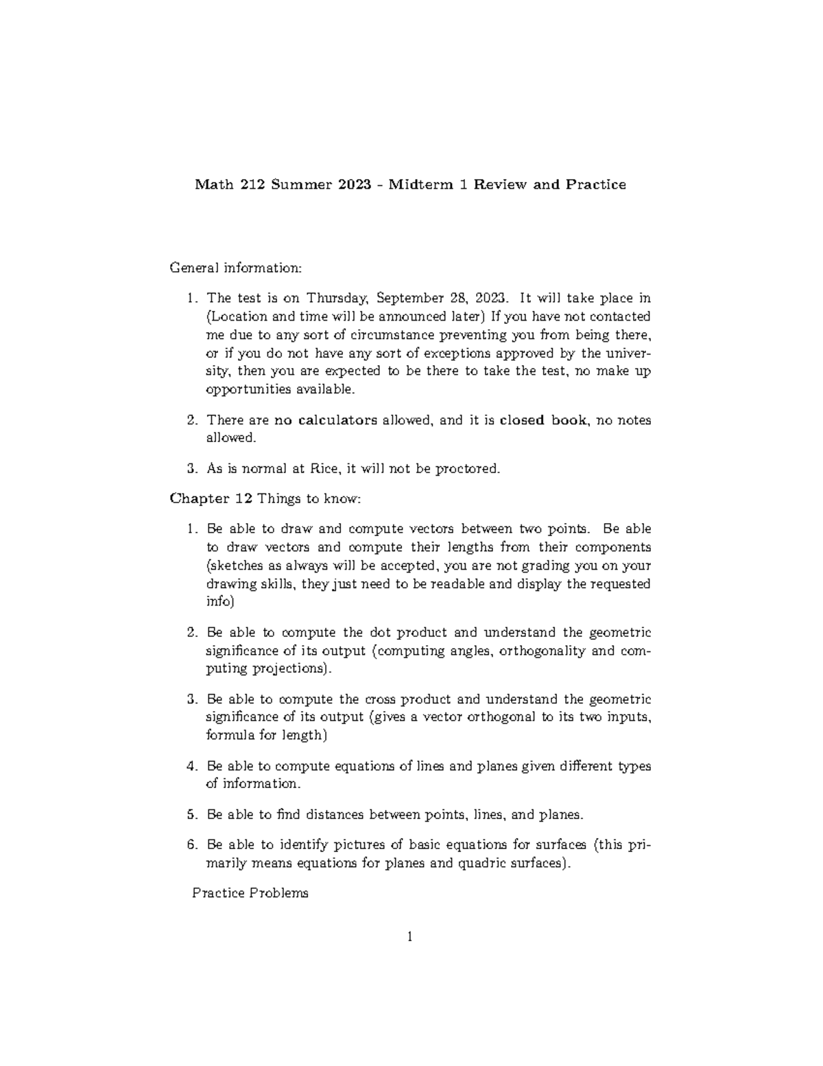 Math+212+Midterm+1+Review - Math 212 Summer 2023 - Midterm 1 Review and ...