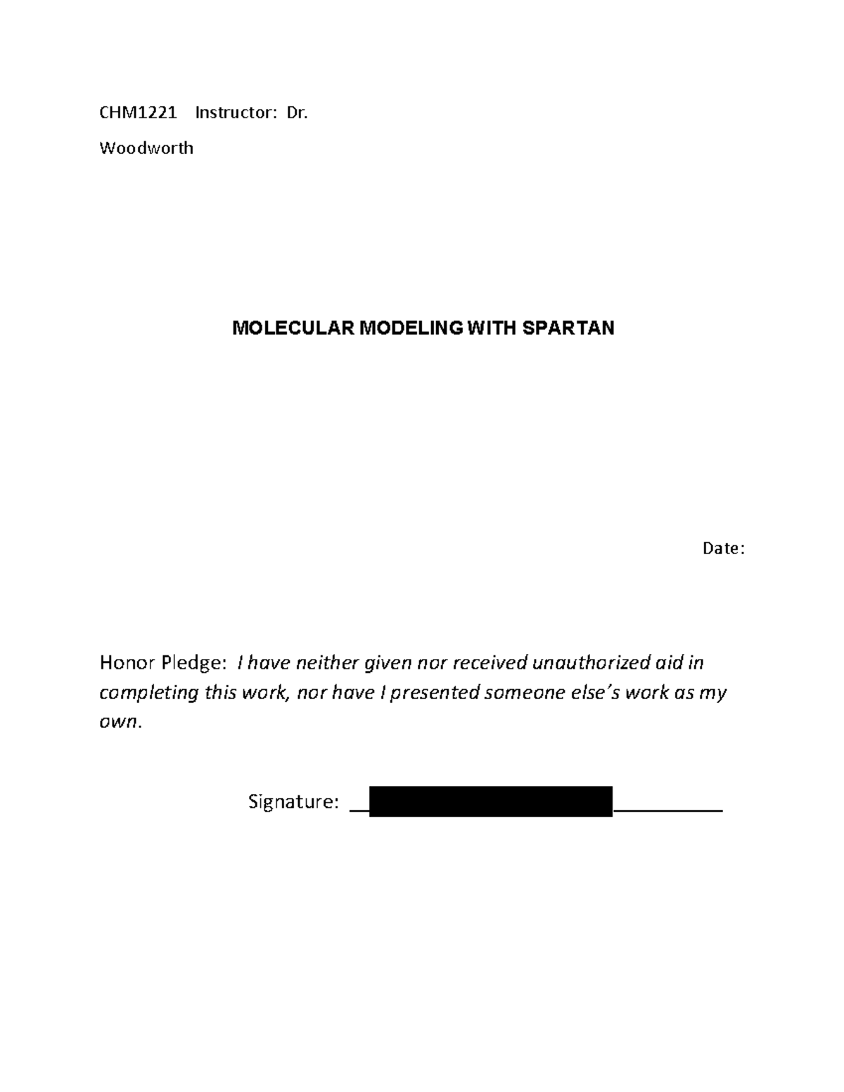 CHEM LAB 6 lab 6 CHM1221 Instructor Dr. Woodworth MOLECULAR