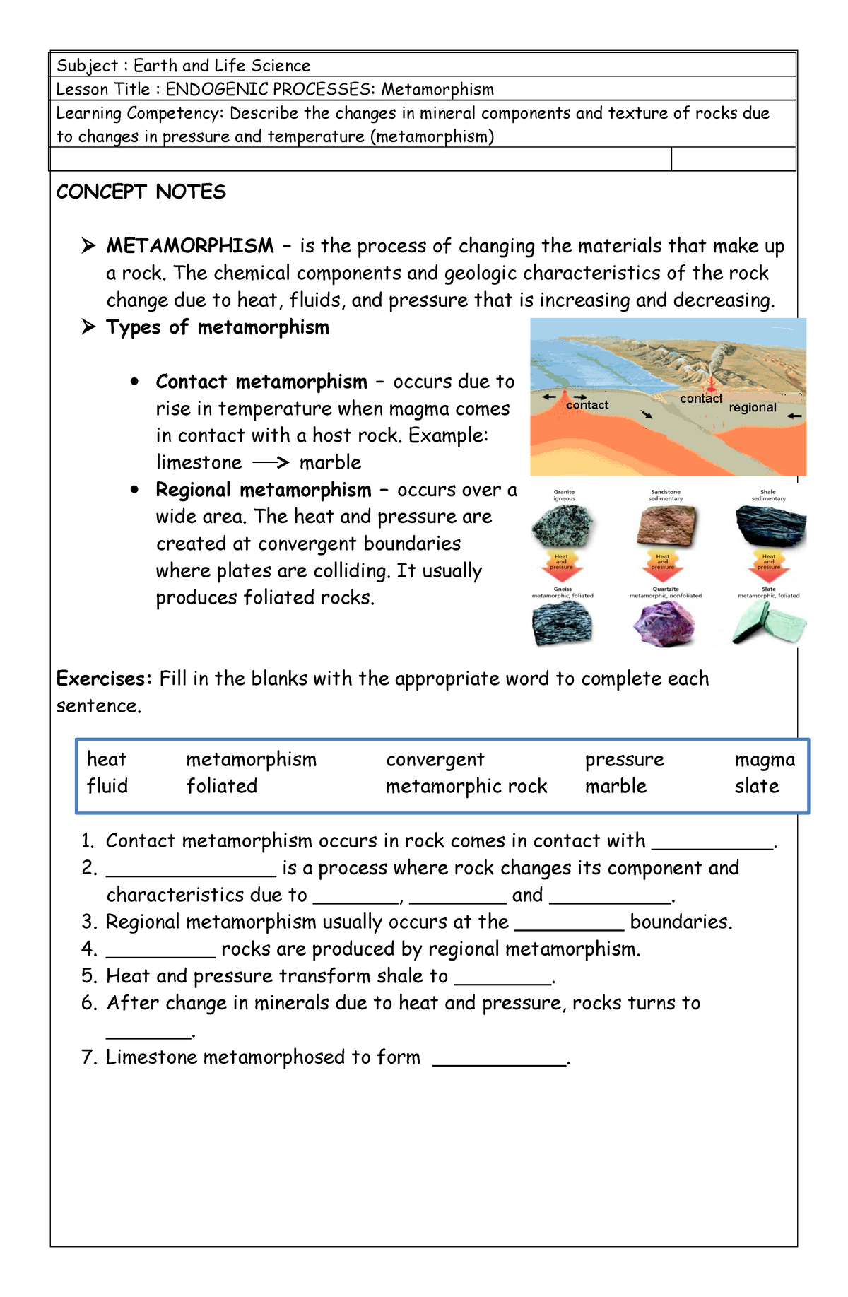 Metamorphism-1 - Metamorphism - Subject : Earth And Life Science Lesson ...