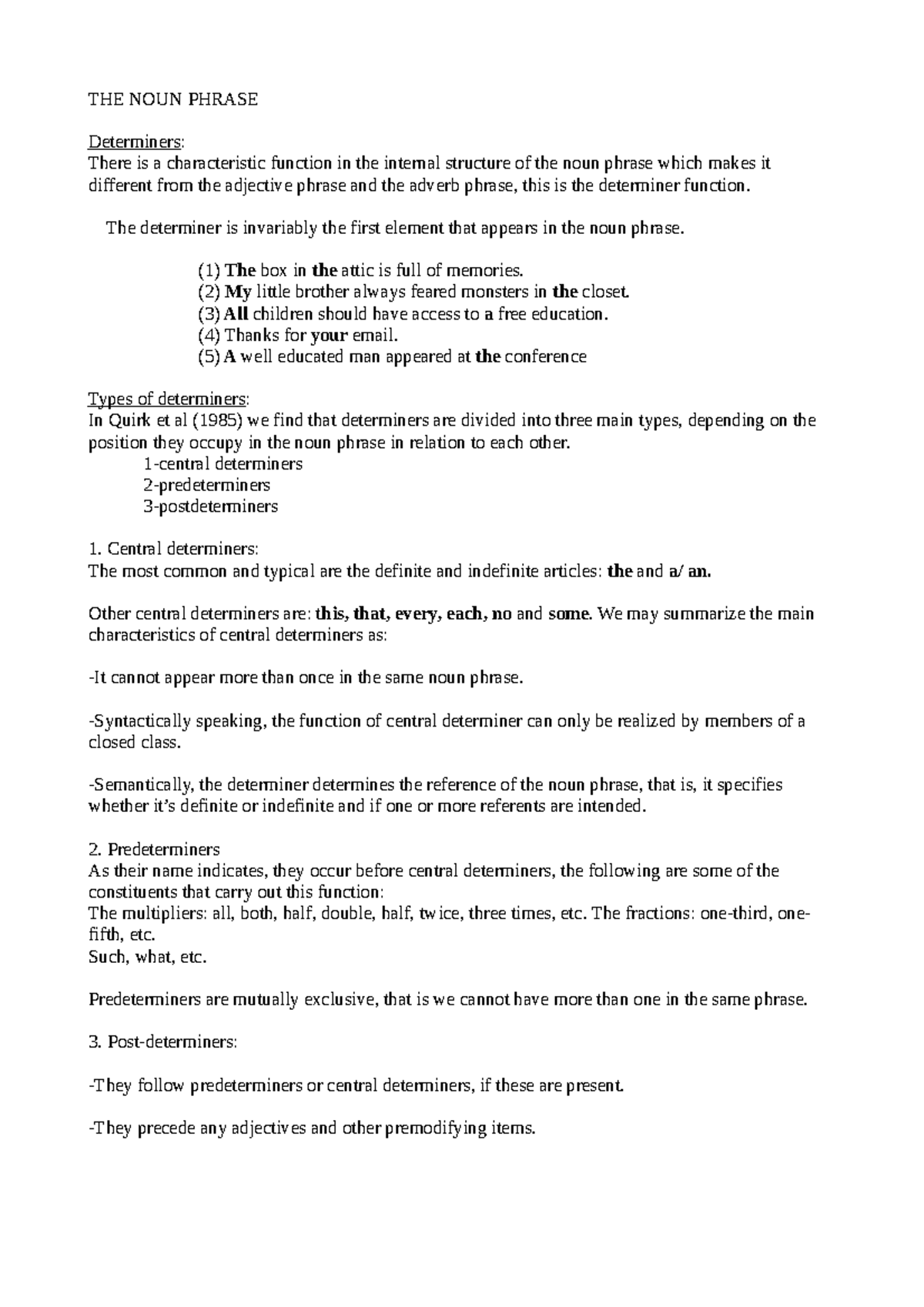 5. Noun Phrase - Gramatica Inglesa - THE NOUN PHRASE Determiners: There ...