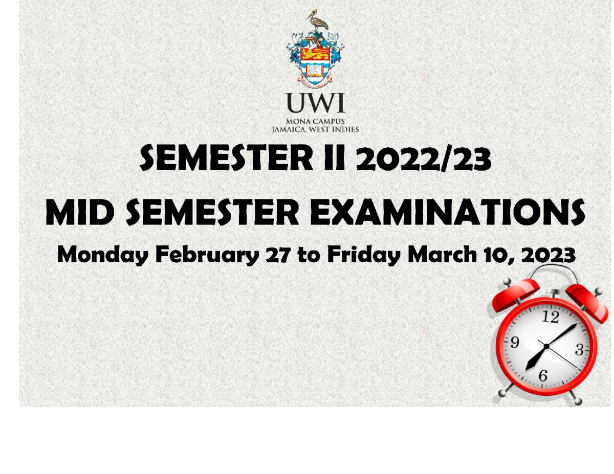 Semester ii 2022 23 mid semester accommodation schedule - MONDAY