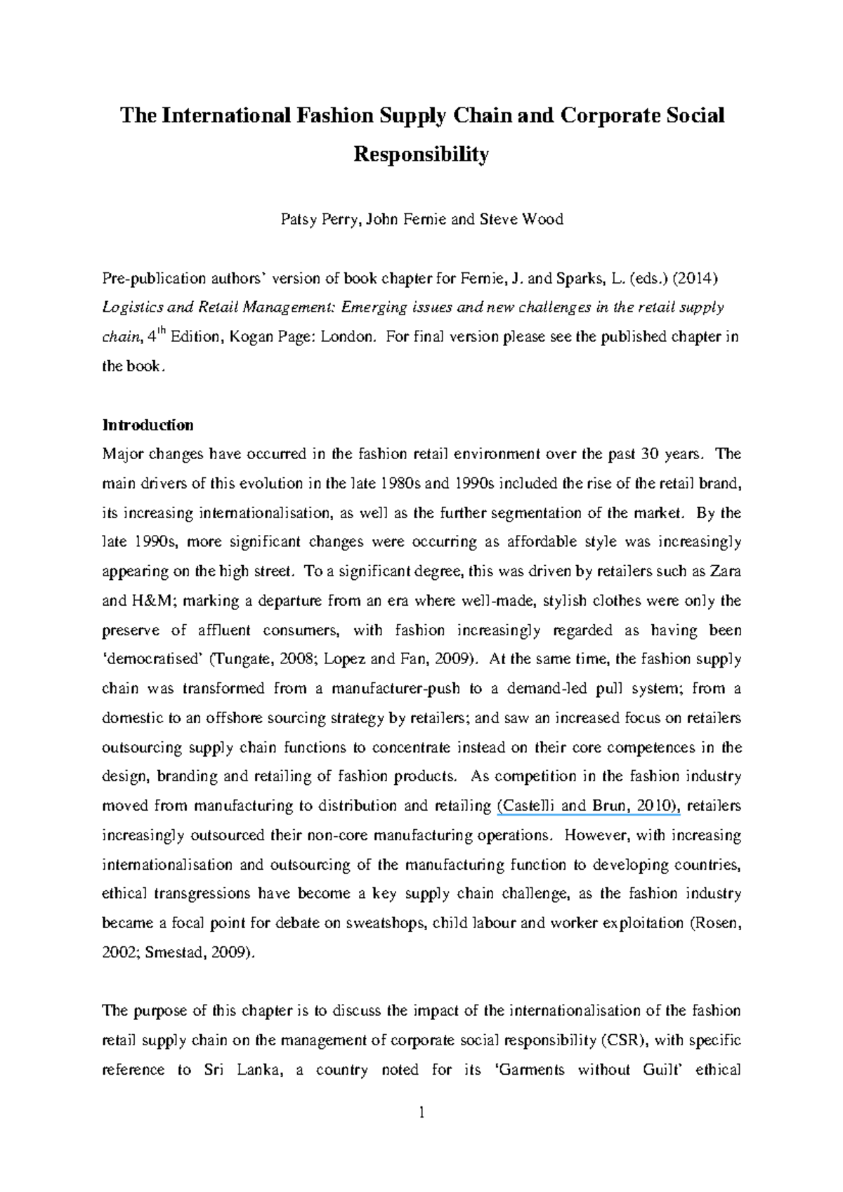 The International Fashion Supply Chain and Corporate Social ...