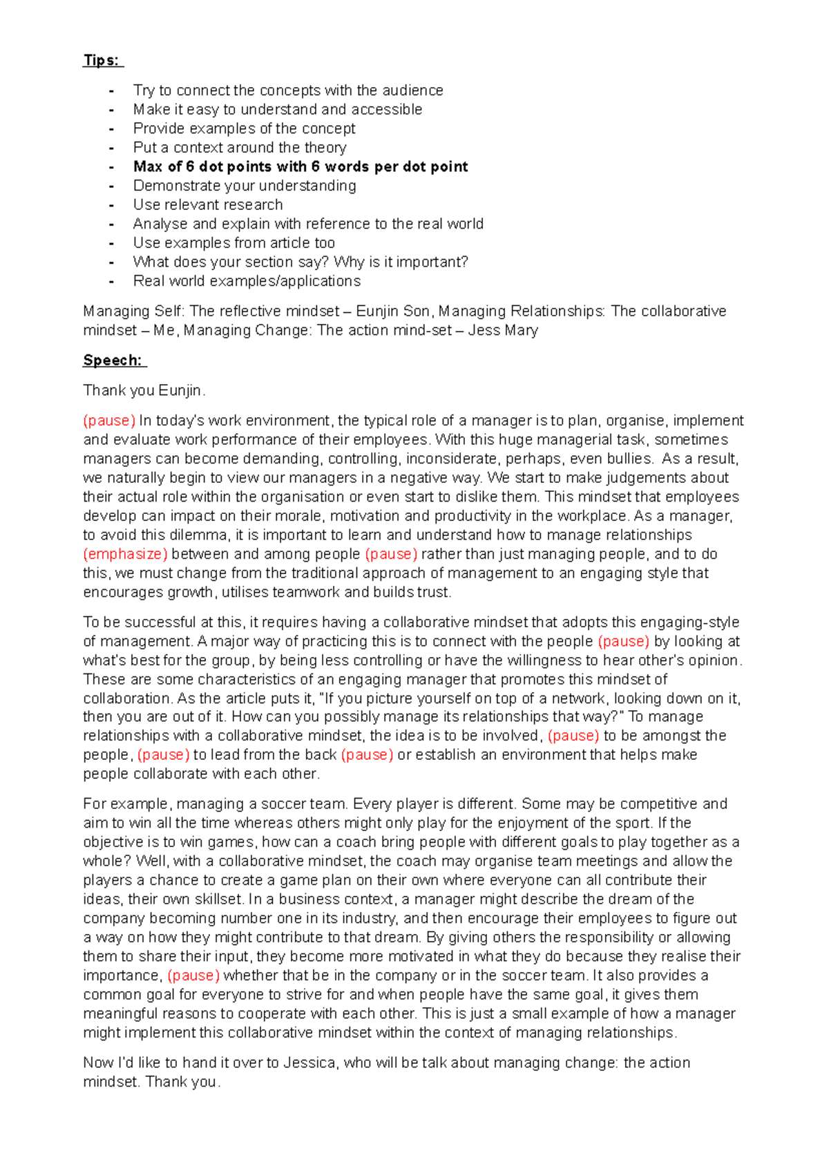 Management script presentation (Final) - Tips: Try to connect the ...
