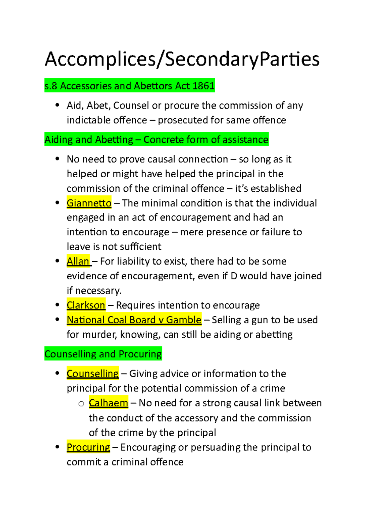Secondary Parties s Accessories and Abettors Act 1861