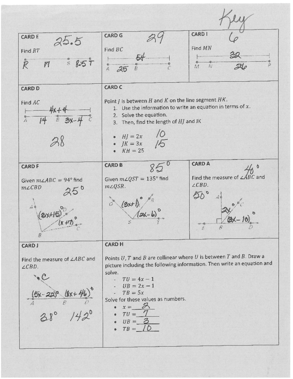 homework1.1key2024 - Key CARD E CARD G 25 29 CARD I 6 Find RT Find BC ...