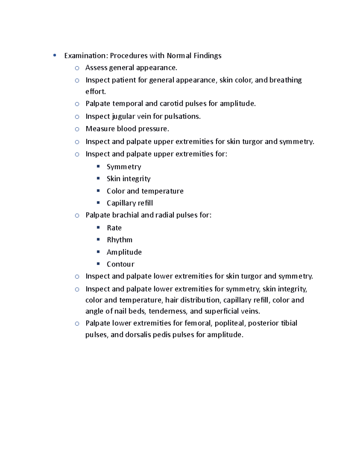 Exam and abnormal findings heart stu Examination Procedures with
