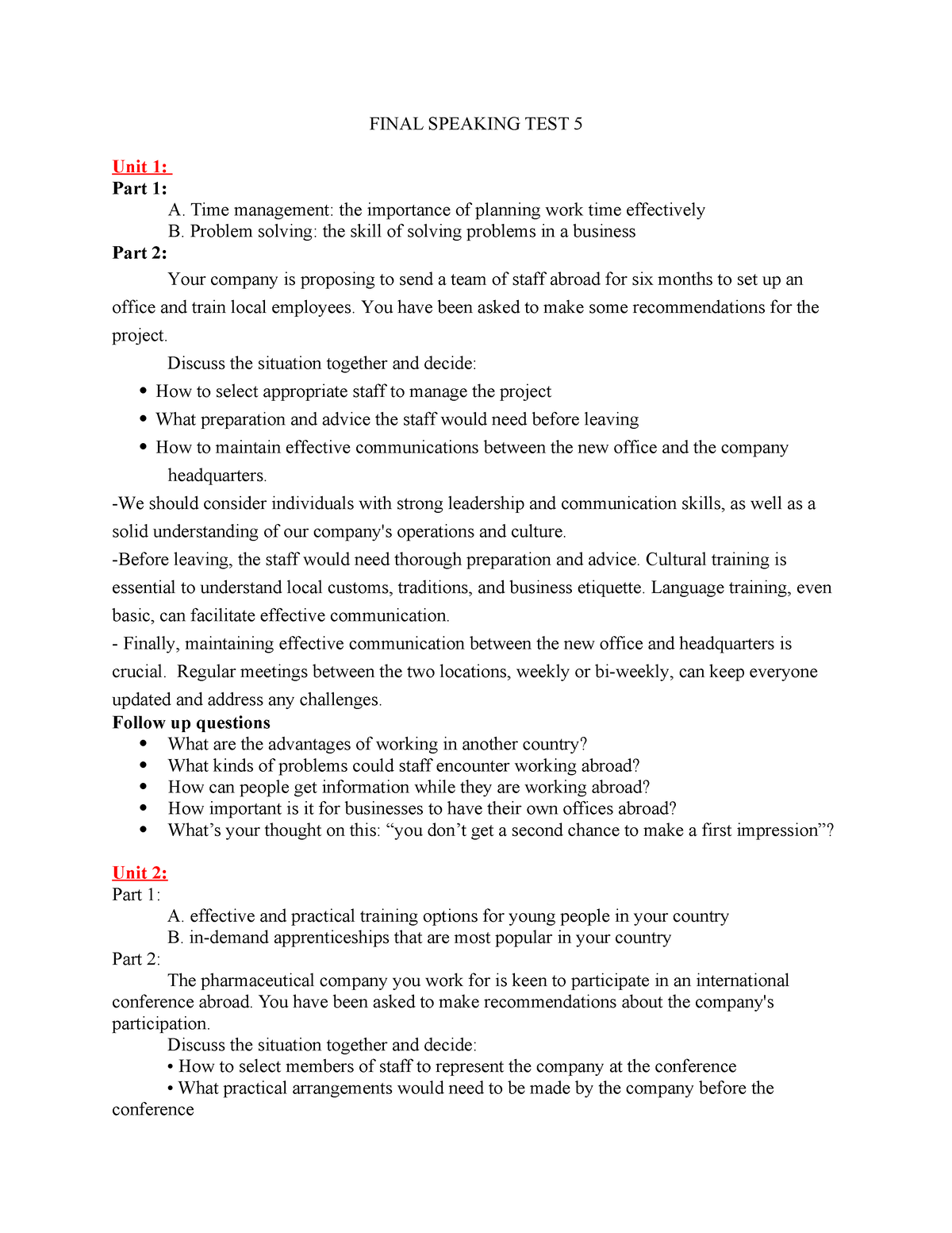 case study unit 5 market leader