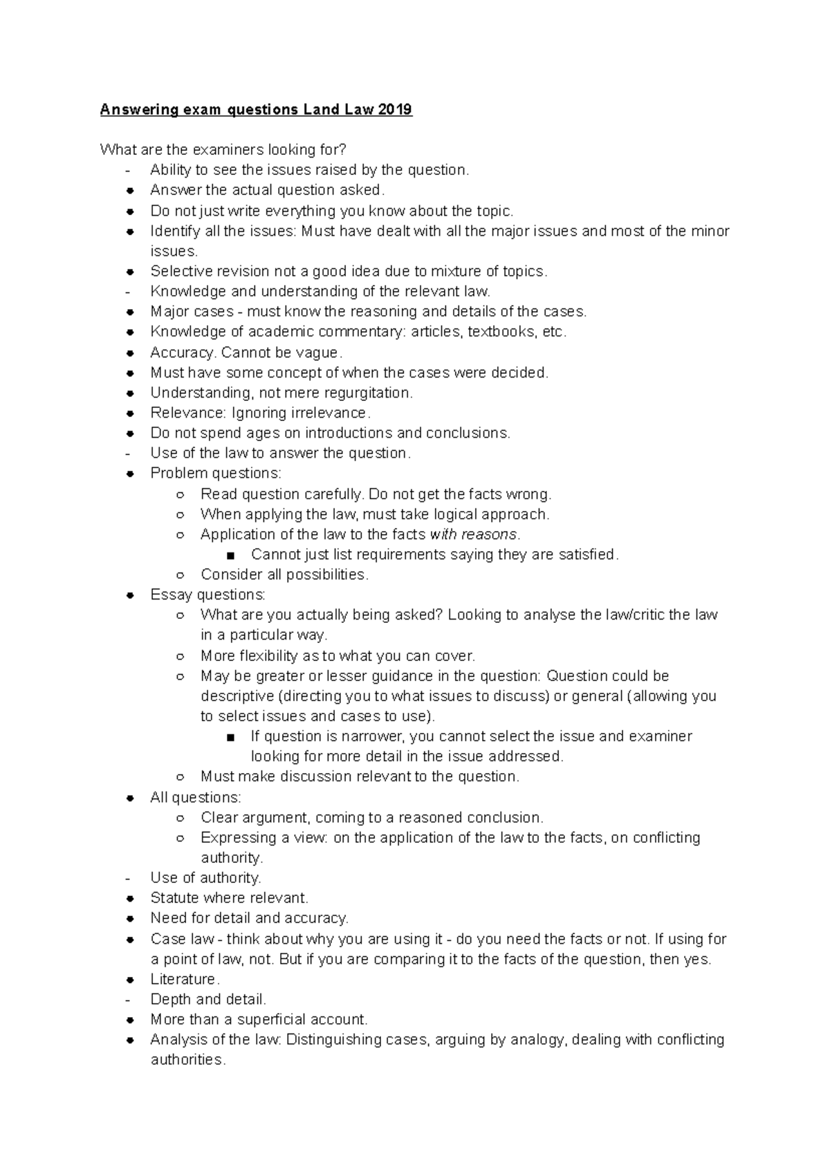 Answering land law exam questions Answering exam questions Land Law