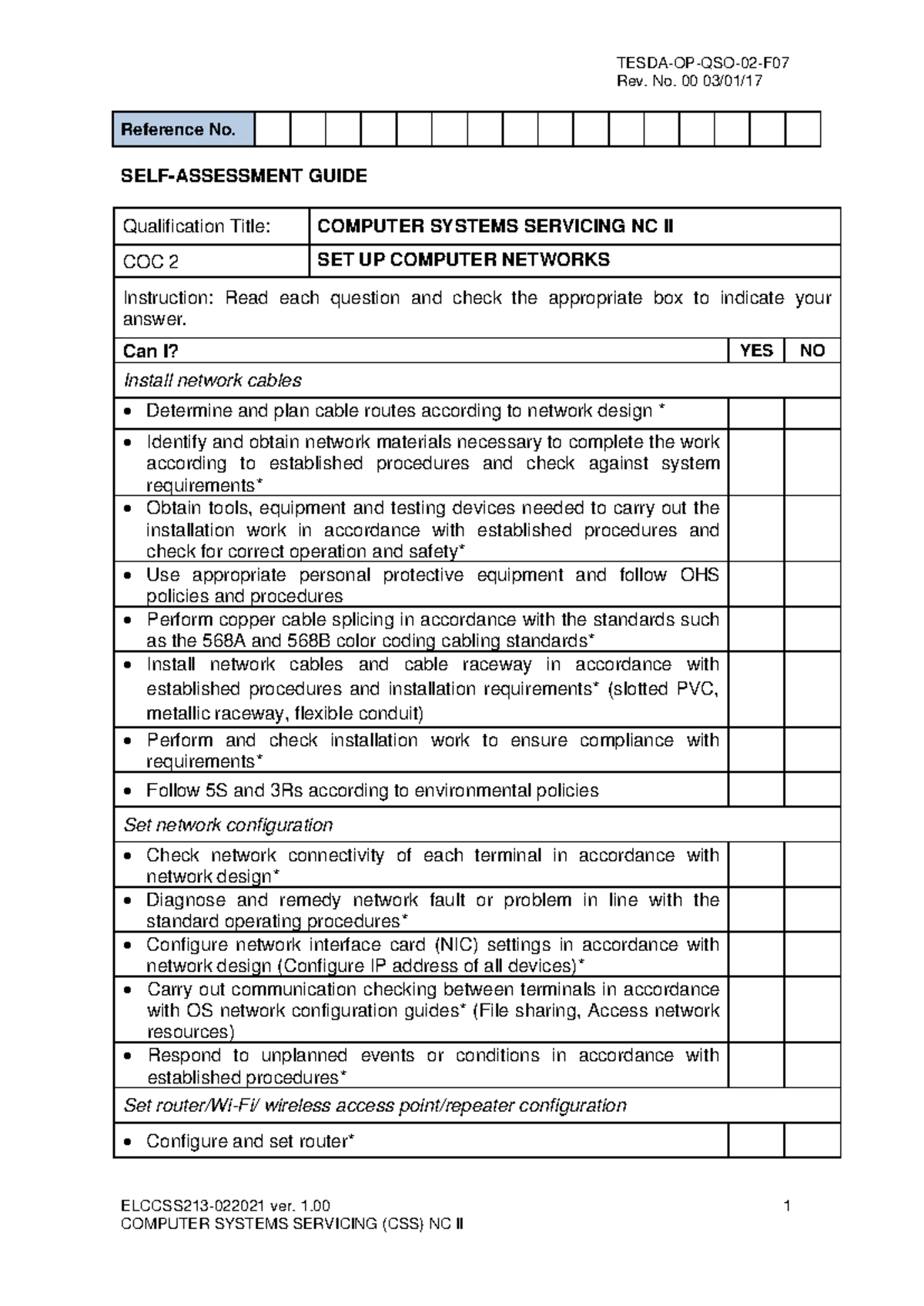 COC2.SELF Assessment Guide (SAG) - ELCCSS213- 0220 21 ver. 1 1 COMPUTER ...