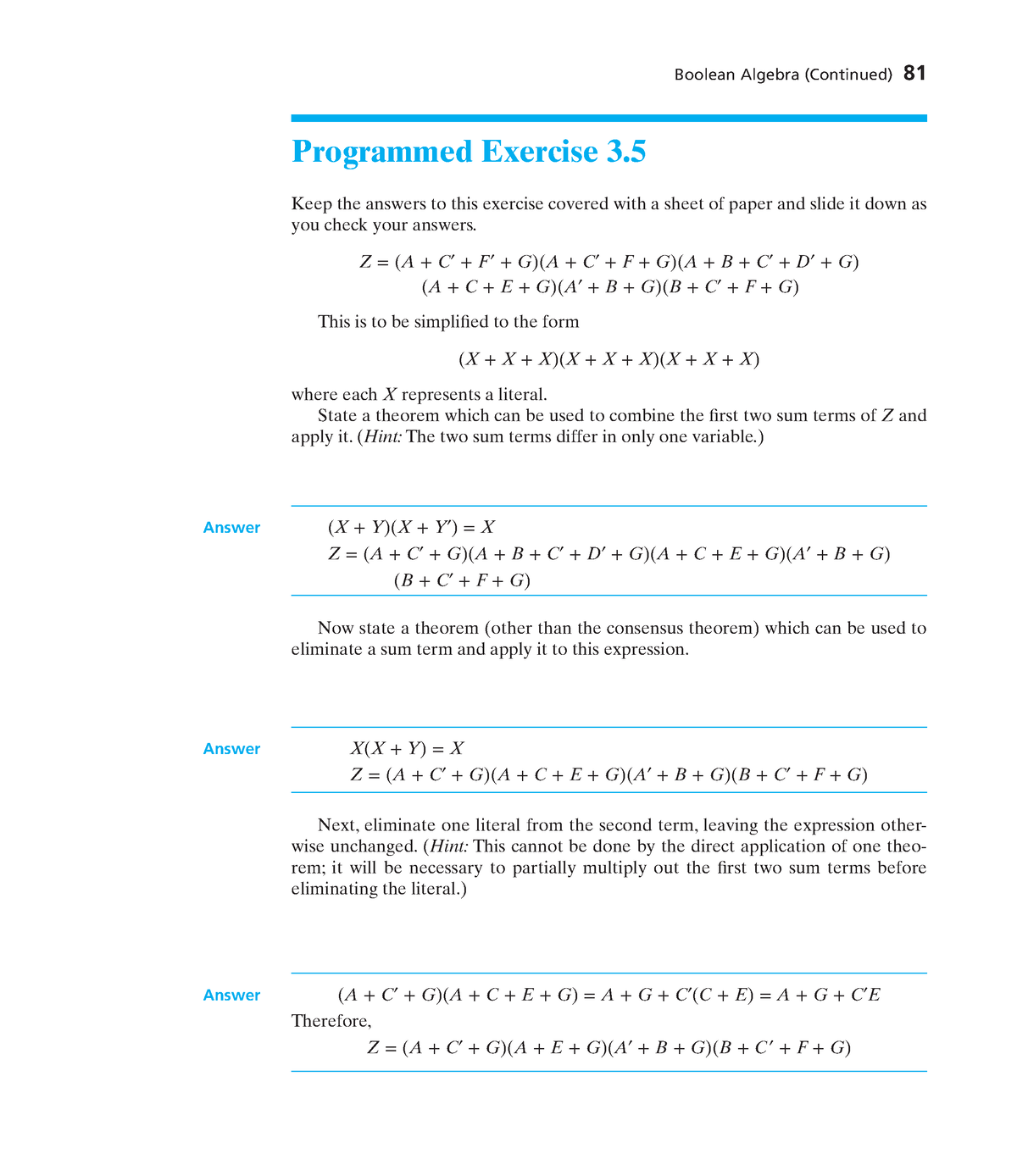 Fundamental Of Logic Design By H - Boolean Algebra (Continued) 81 ...