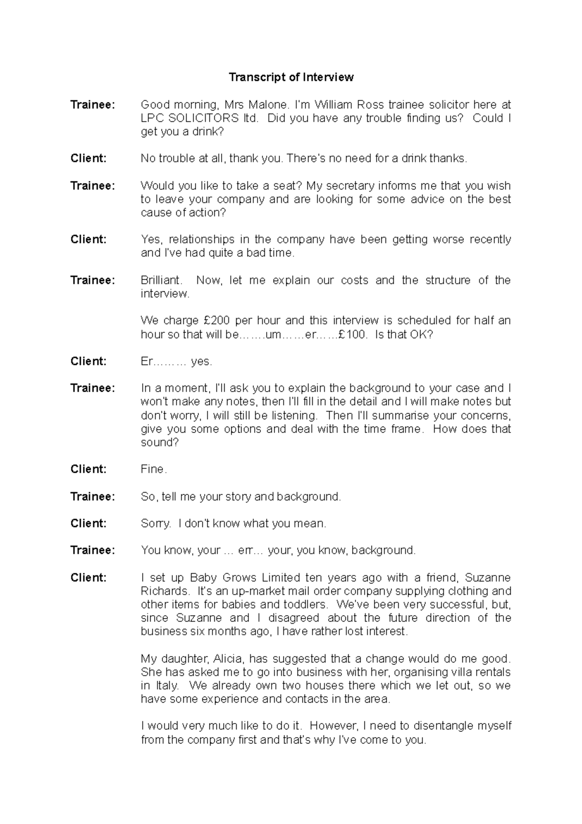 Iterview prep - Interview prep - Transcript of Interview Trainee: Good ...