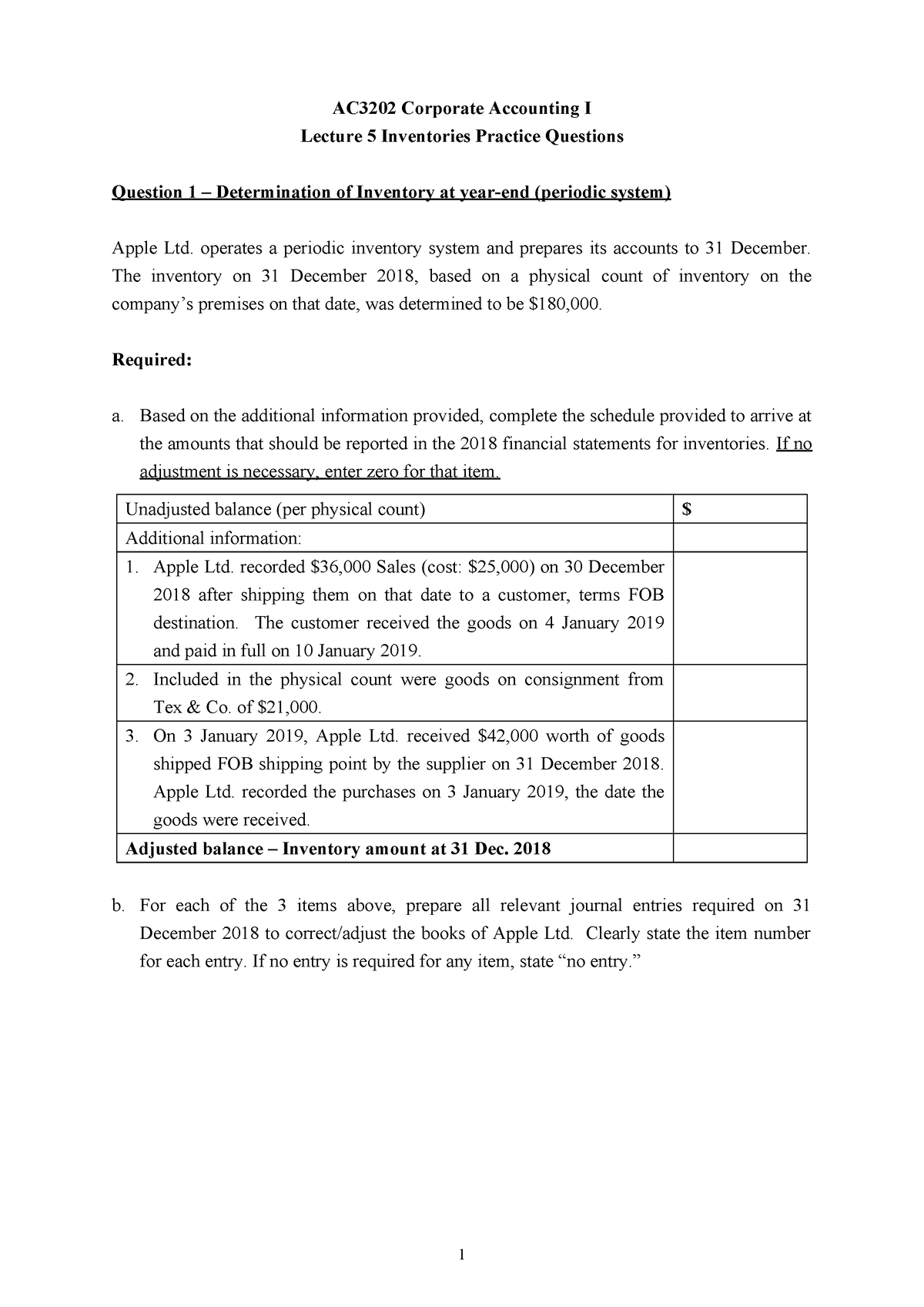 Lecture 5 Practice Questions - AC3202 Corporate Accounting I Lecture 5 ...