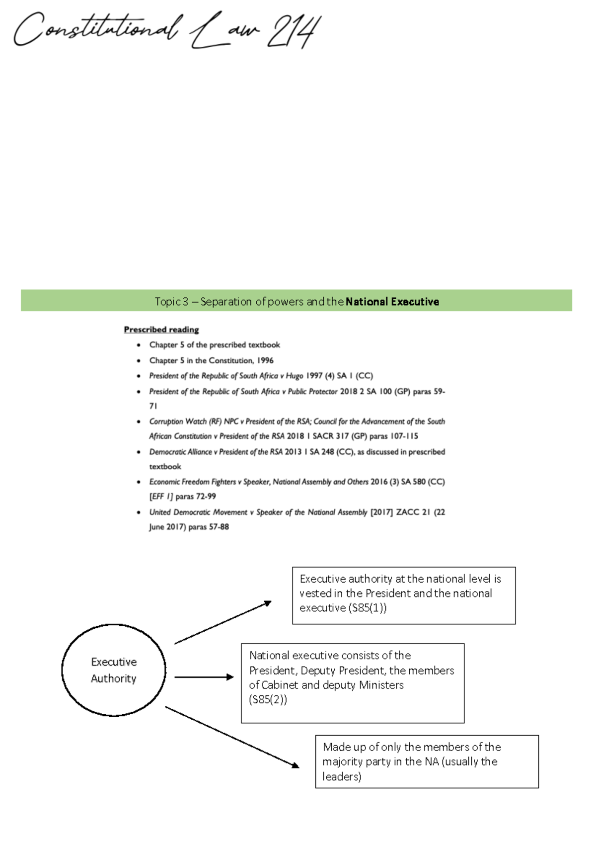 Constitutional Law 214 Study notes - Topic 3 – Separation of powers and ...