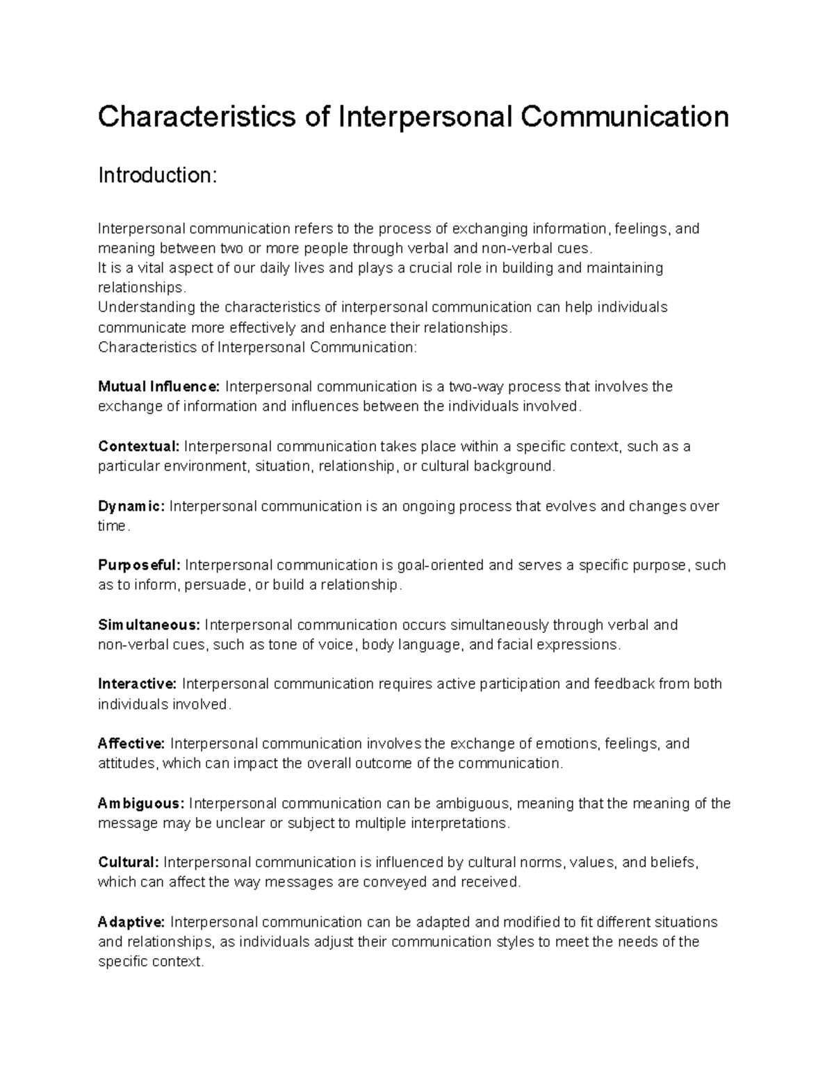 Characteristics of Communication