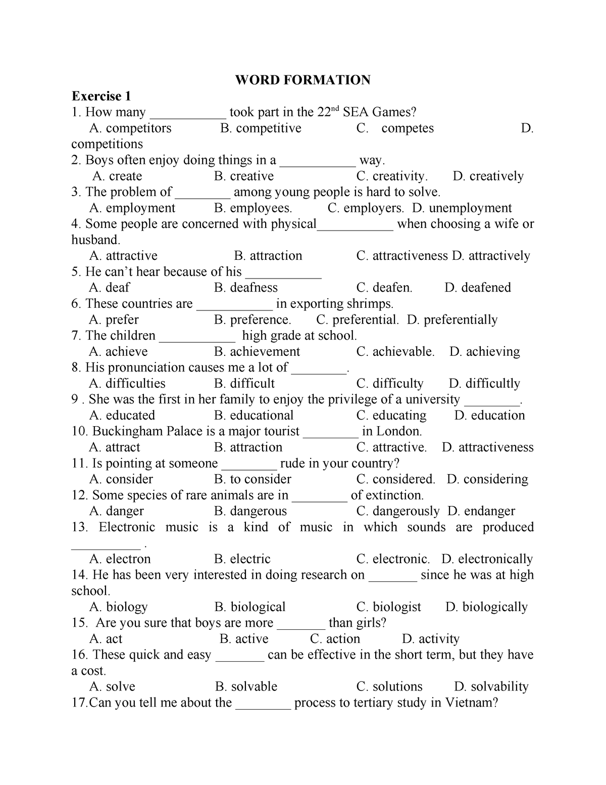 WORD Formation - WORD FORMATION Exercise 1 How Many ___________ Took ...