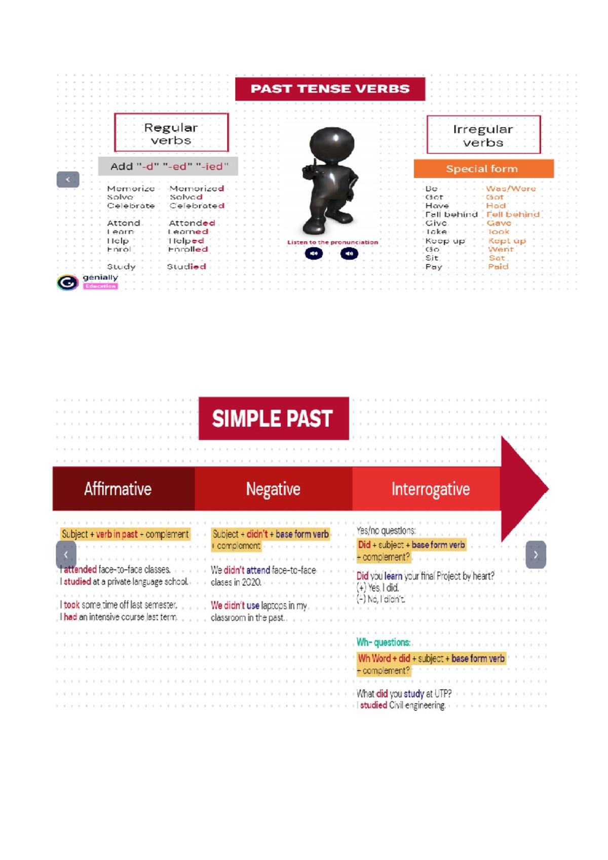 Grammar-Past simple - Ingless - PAST TENSE VERBS Regular Irregular ...