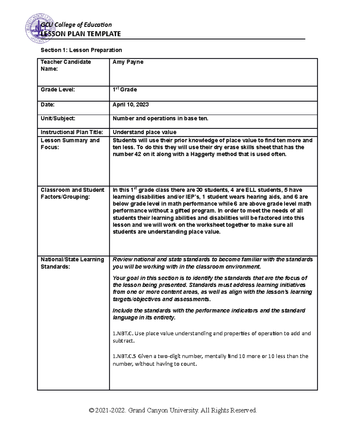 Coe Lesson Plan Template - Lesson Plan Template Section 1: Lesson 