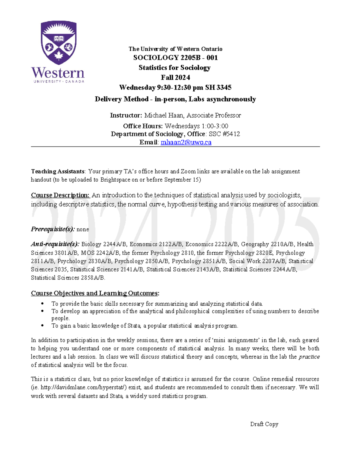 Syllabus - Hann - The University of Western Ontario SOCIOLOGY 2205B ...