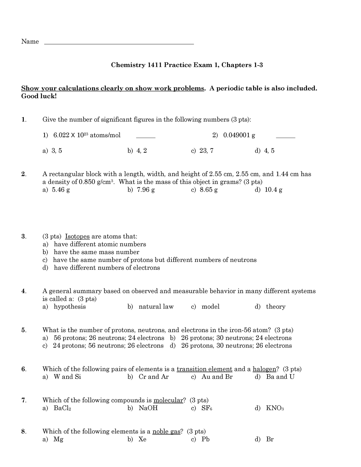 Grade 12 Chemistry Questions And Answers