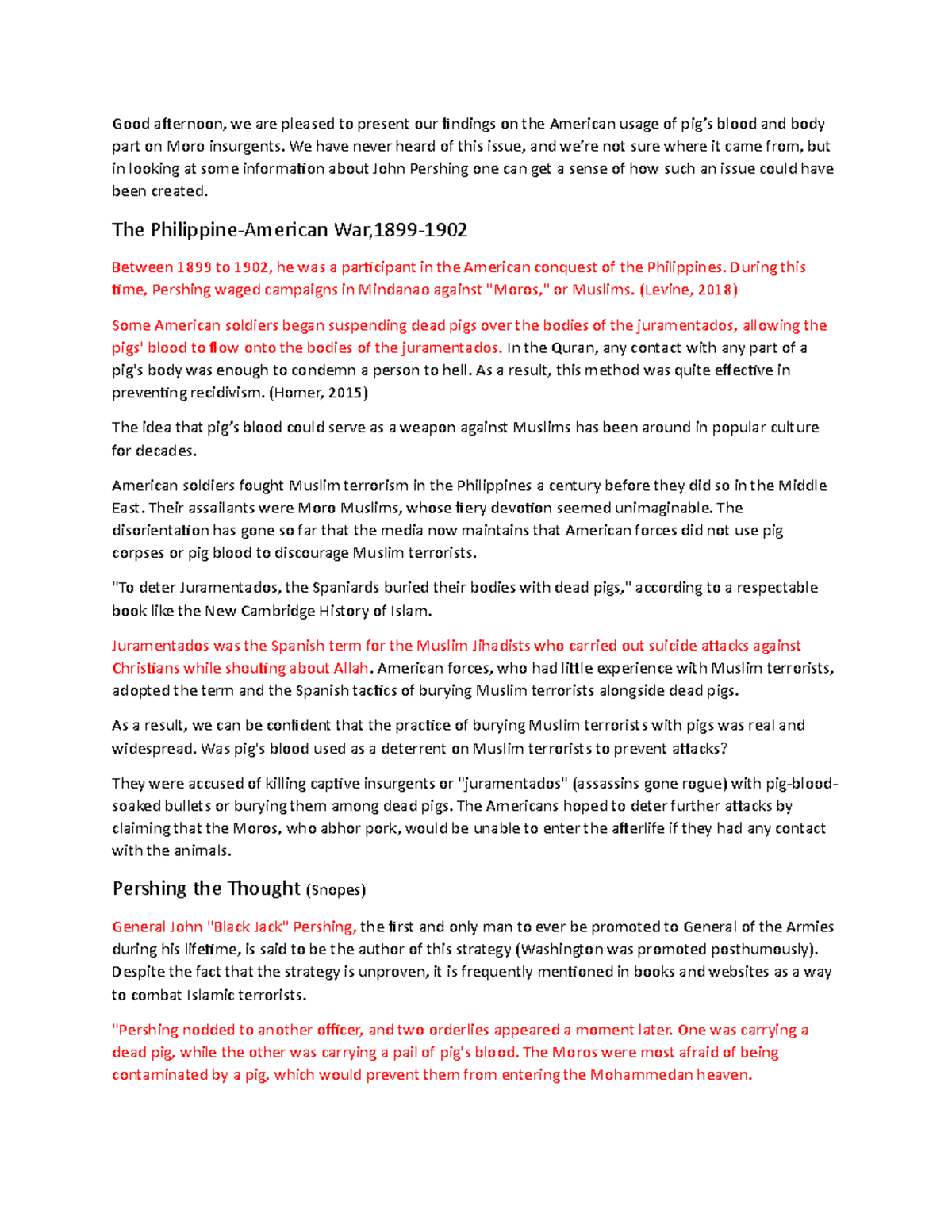 Americans use of pig's blood againts moro insurgents in the Philippines