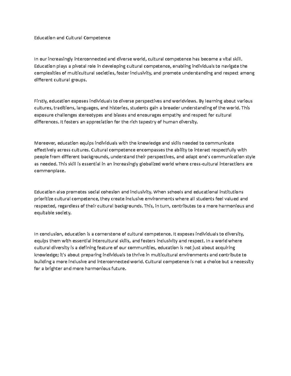 Education and Cultural Competence - Education plays a pivotal role in ...