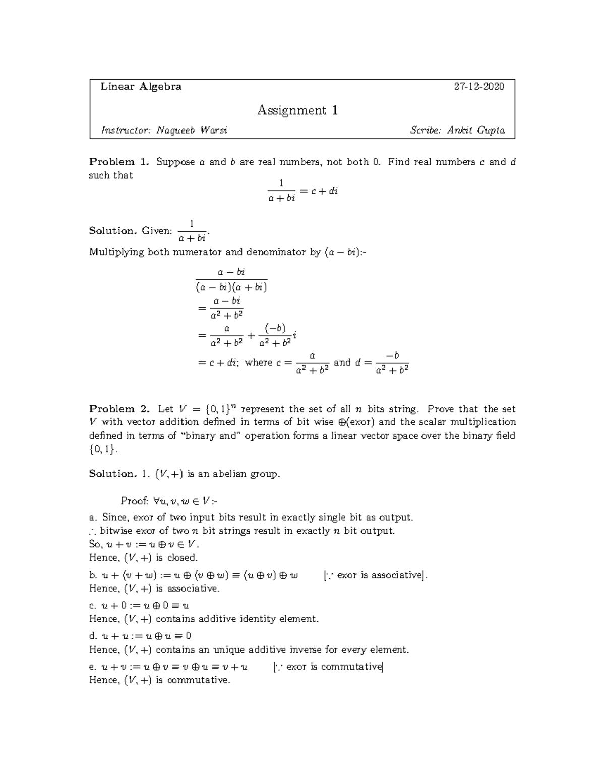 Assignment cs2031 - Linear Algebra 27-12- Assignment 1 Instructor ...