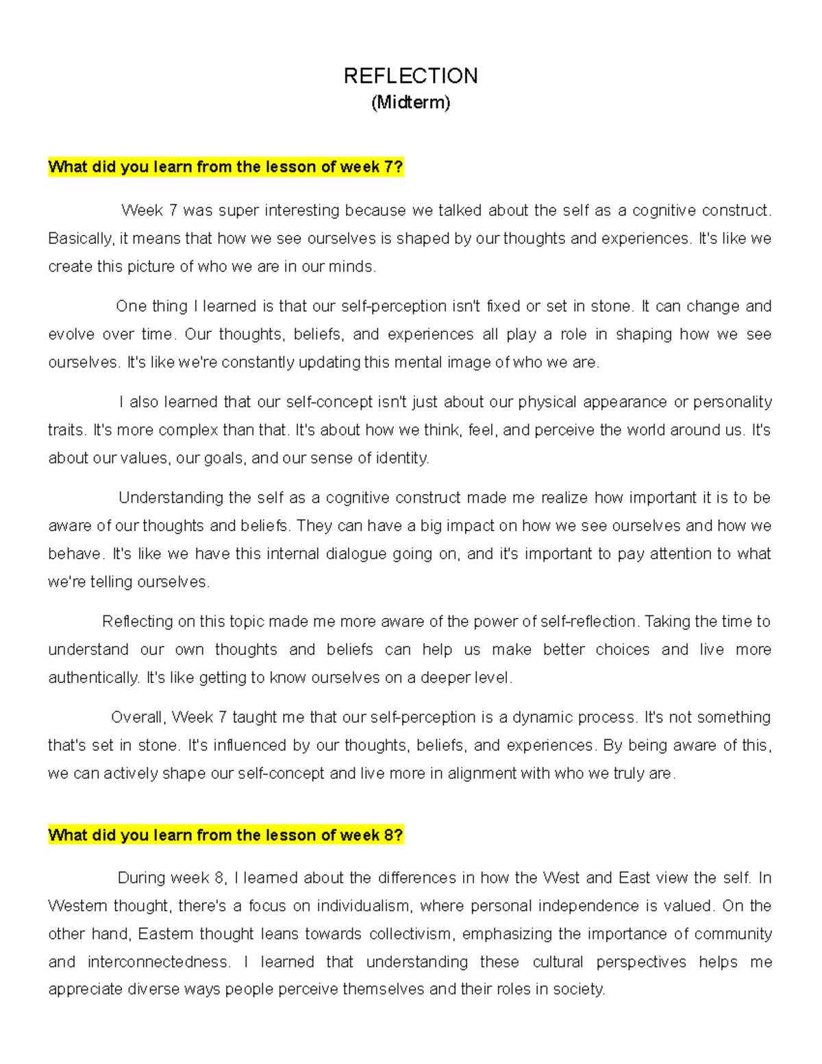 Reflection - Goodluck! - REFLECTION (Midterm) What did you learn from ...