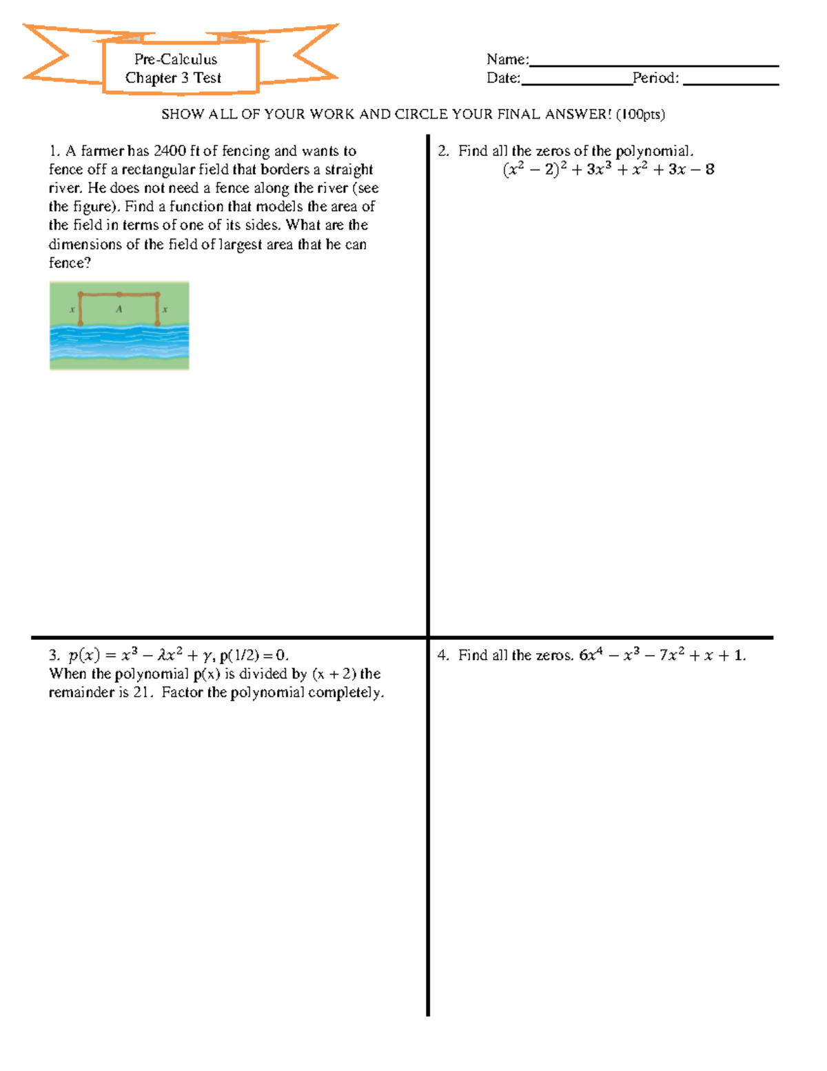 Chapter 3 Test C 2022-2023 - Pre-Calculus Name: Chapter 3 Test Date ...