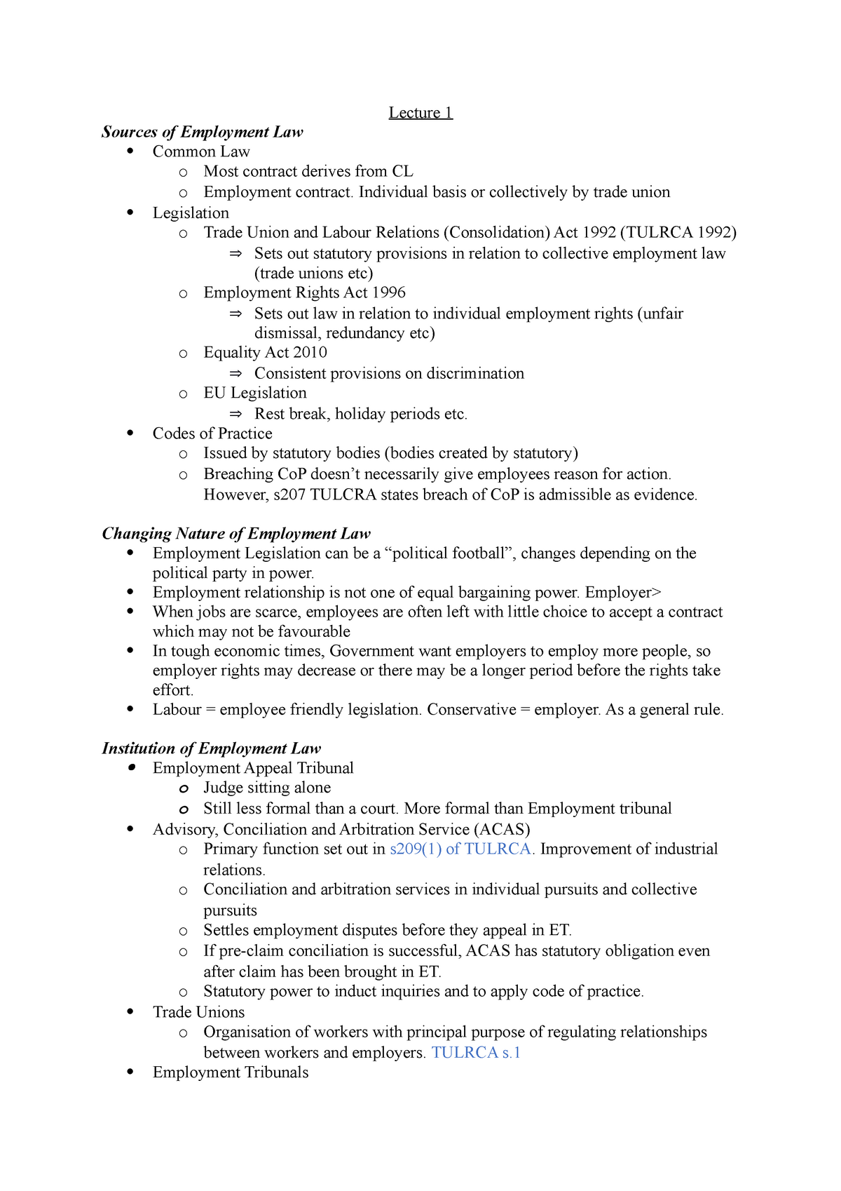 employment-notes-lecture-1-sources-of-employment-law-common-law-o-most-contract-derives-from