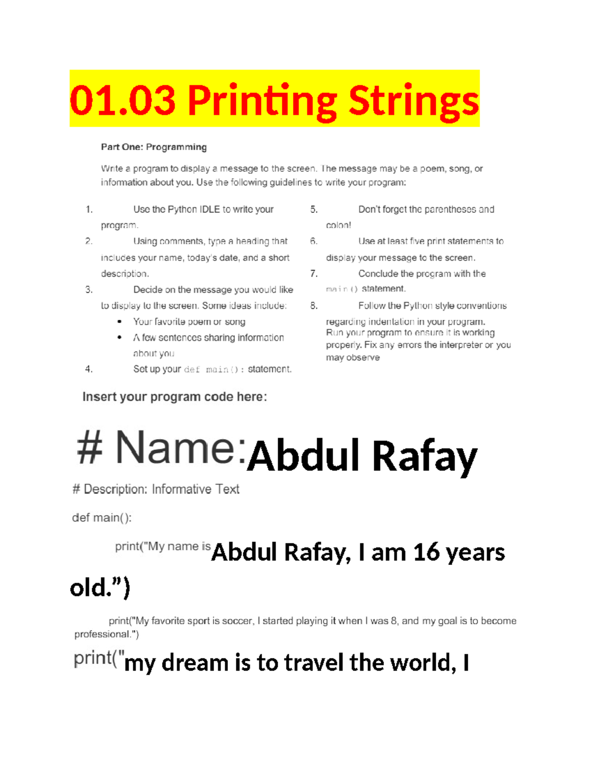 01.03 Printing Strings - Bachelor Science in Computer Science - 01 ...