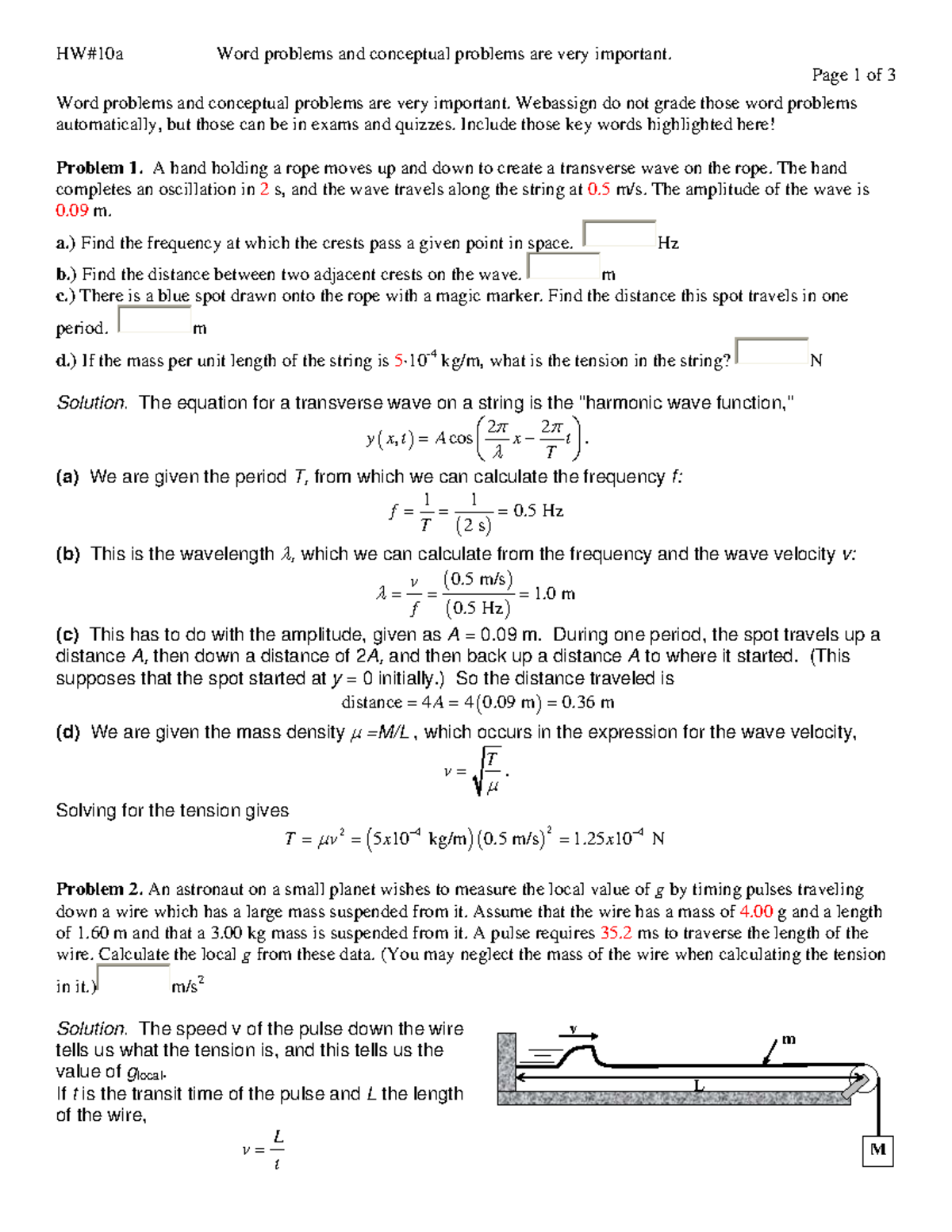 Hw11a - Homework assignment 11a - HW#10a Word problems and conceptual ...