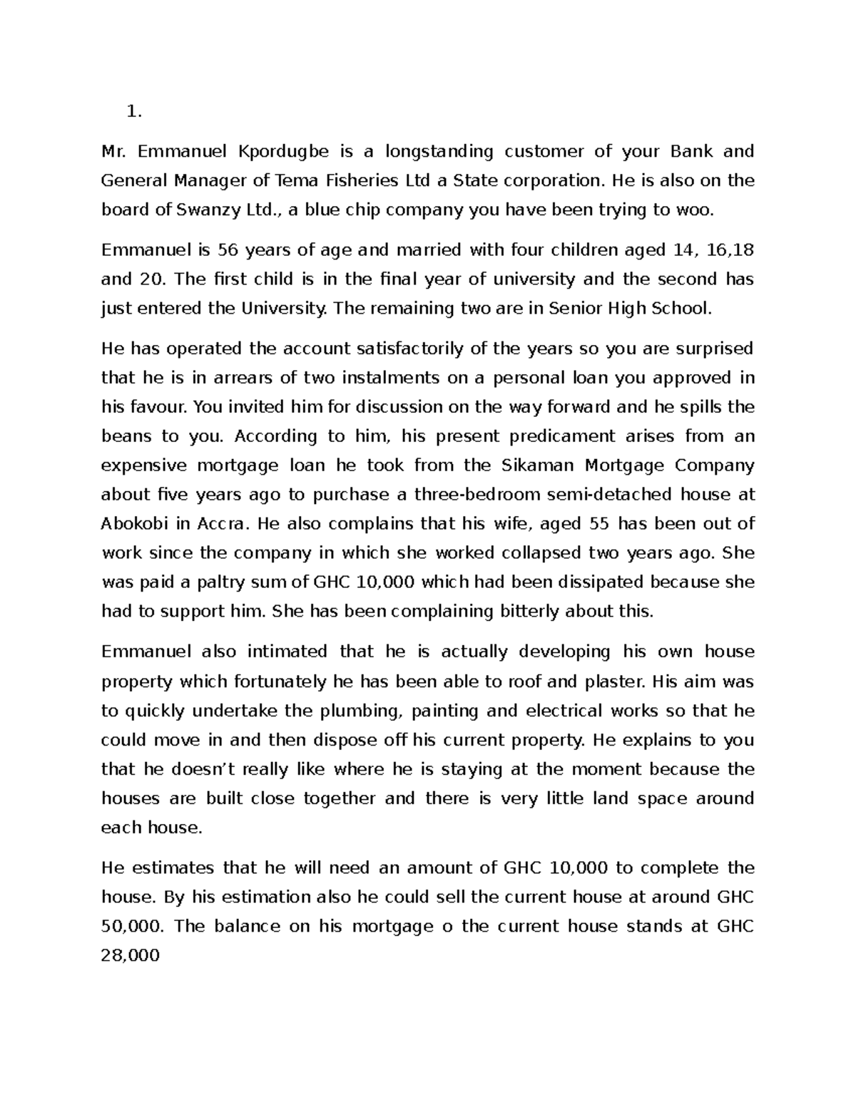 Bridge loan working examples-1 - 1. Mr. Emmanuel Kpordugbe is a ...